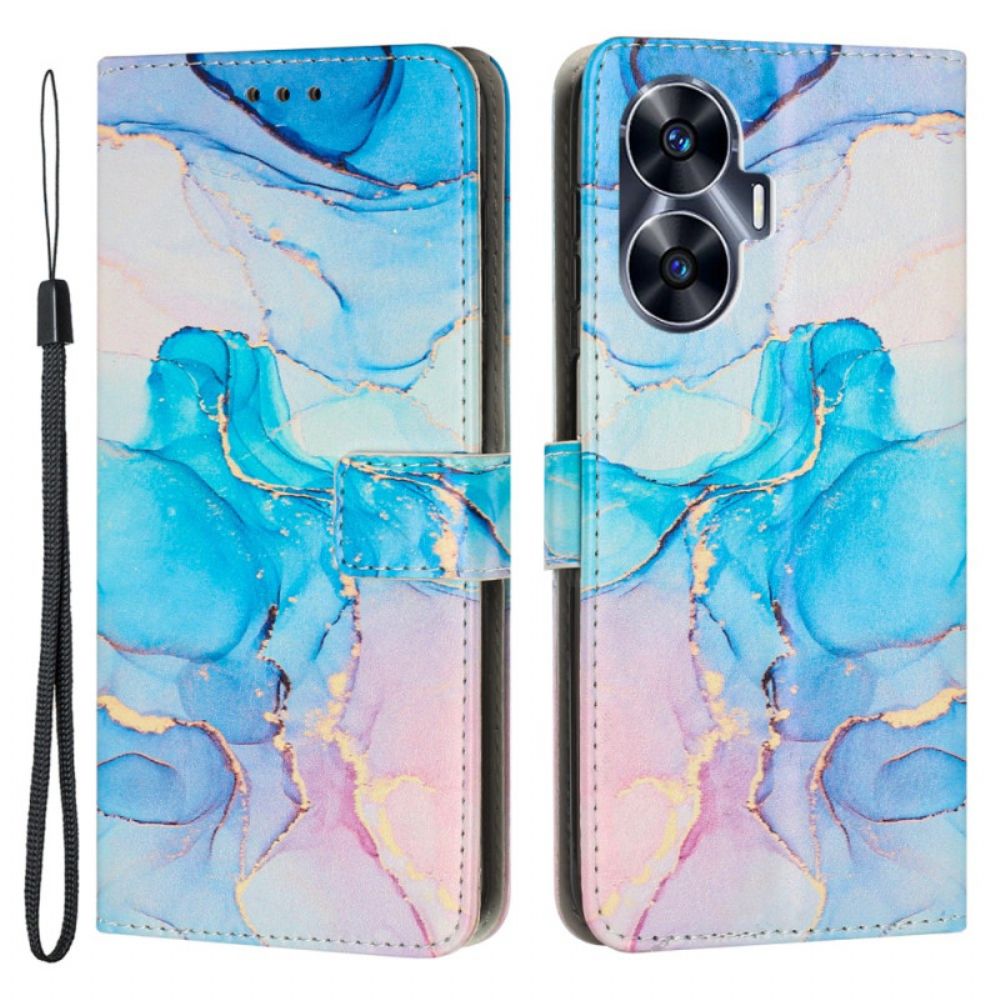 Leren Hoesje Voor Realme C55 Marmer Met Koord