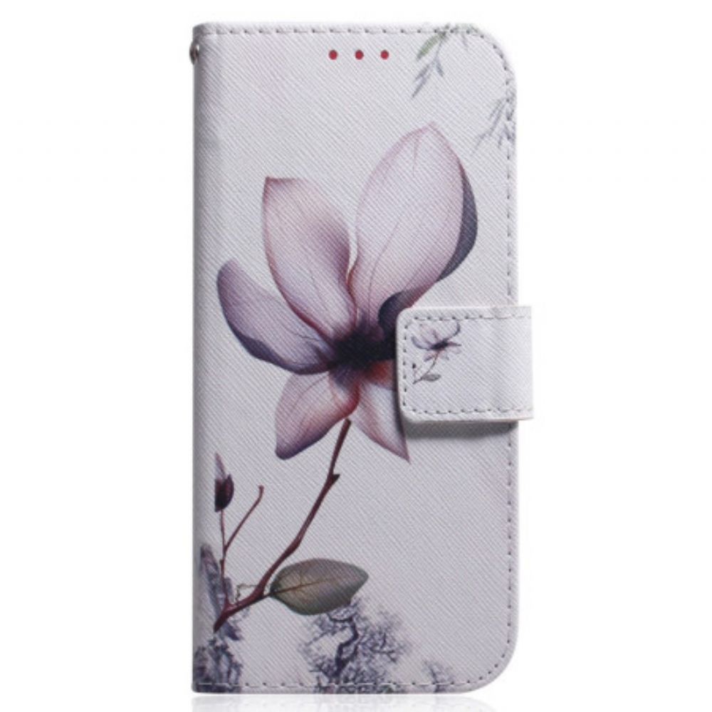 Leren Hoesje Voor Realme C55 Roze Bloem