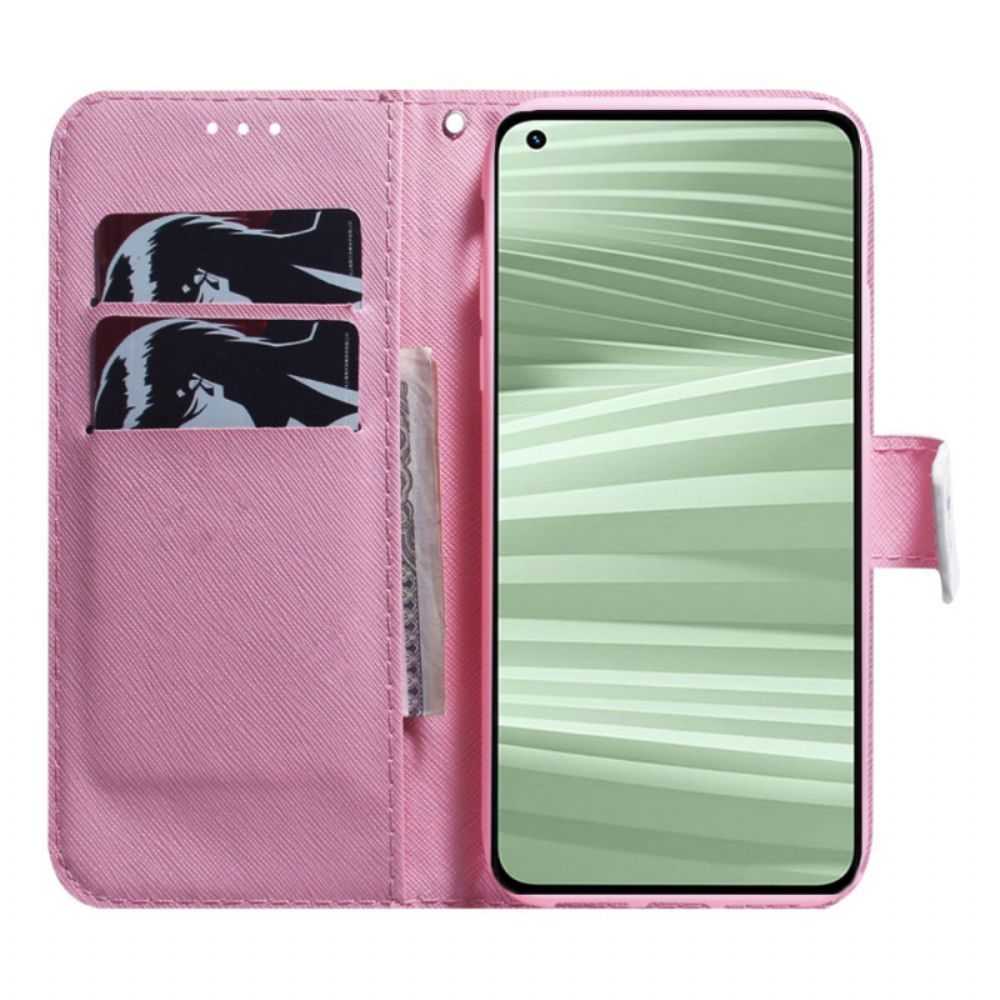 Leren Hoesje Voor Realme C55 Roze Bloem