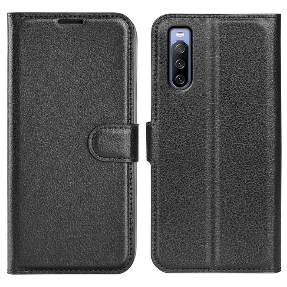 Folio-hoesje voor Sony Xperia 10 IV Klassiek Litchi Kunstleer
