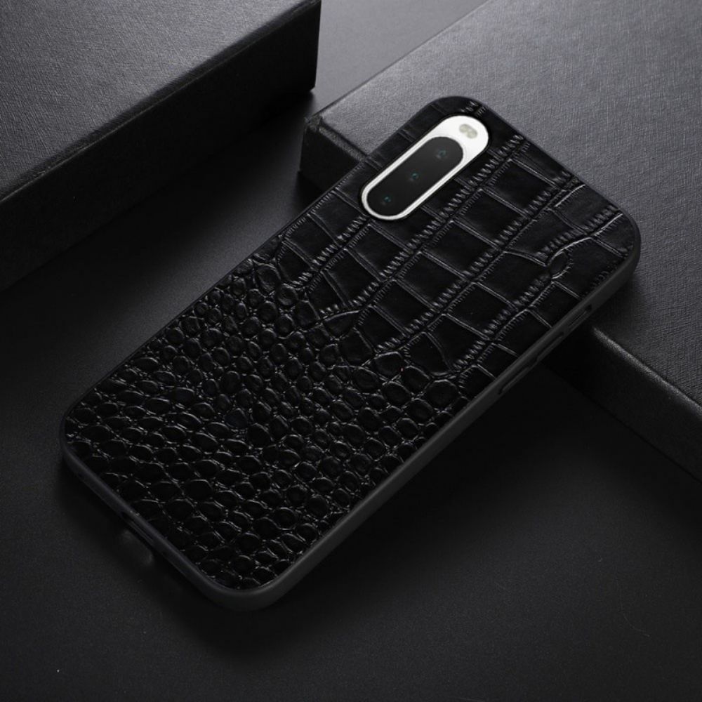 Telefoonhoesje voor Sony Xperia 10 IV Echt Leer Met Krokodillenstructuur