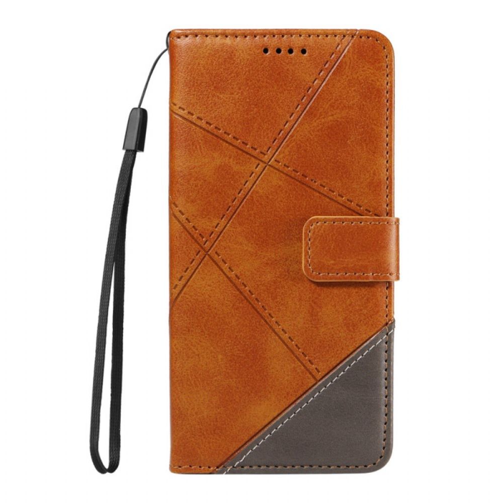 Leren Hoesje Voor Google Pixel 9 Pro Tweekleurige Driehoek Met Riempje