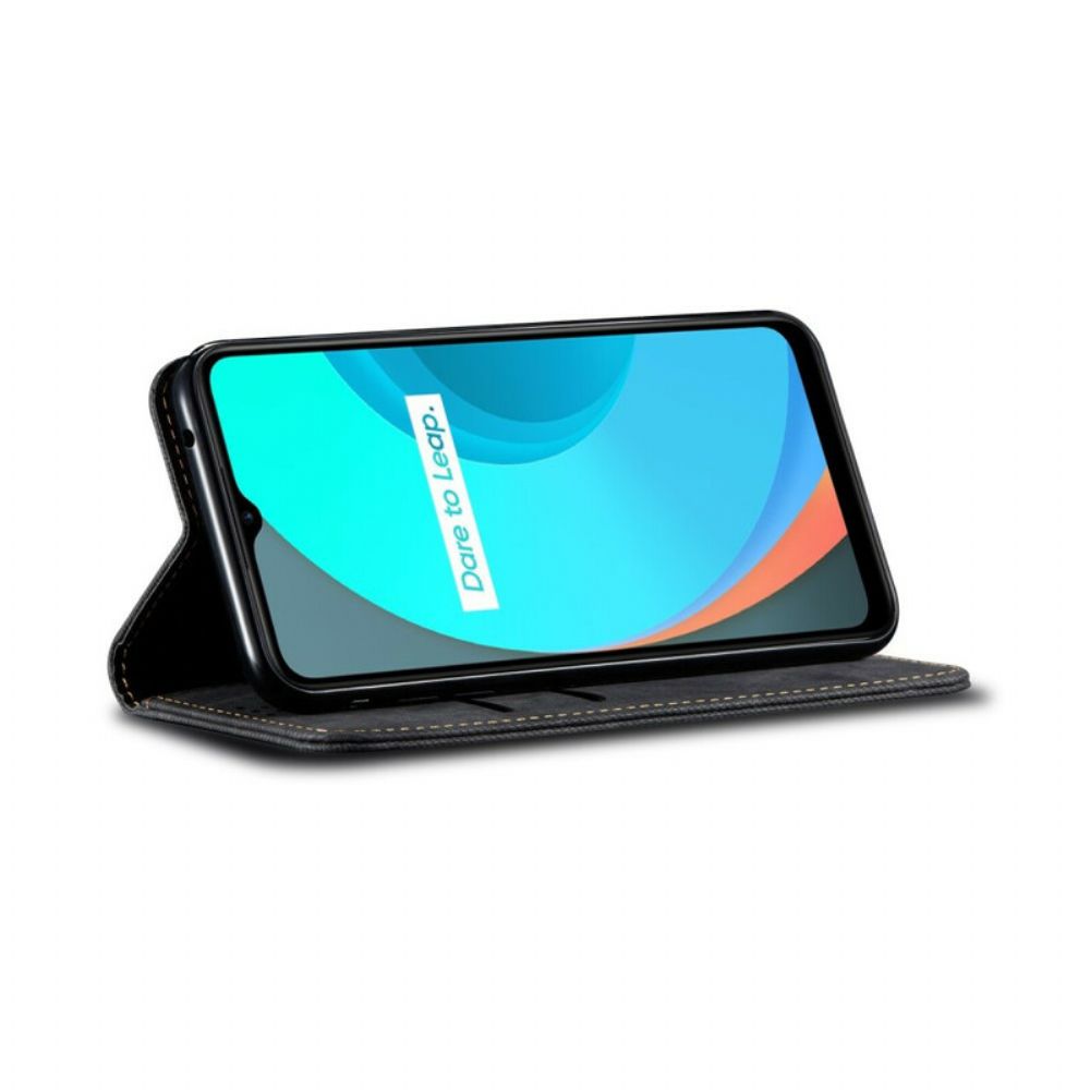 Bescherming Hoesje voor Realme C11 Folio-hoesje Imitatieleer Jeanstextuur