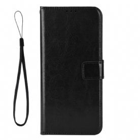 Flip Case voor Realme C30 Met Ketting Gewaxte Kunstleren Band