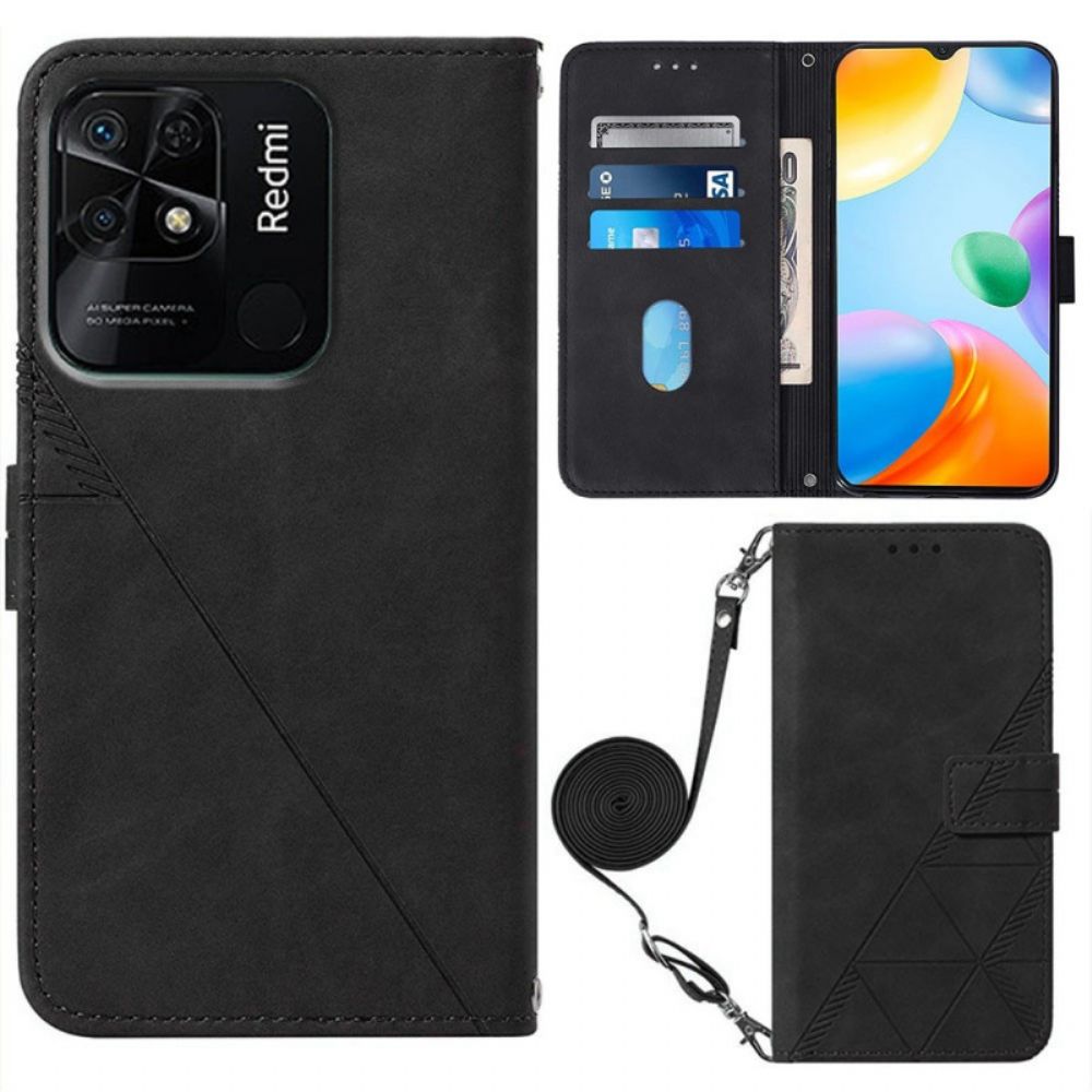 Flip Case voor Xiaomi Redmi 10C Driehoeken Met Schouderriem