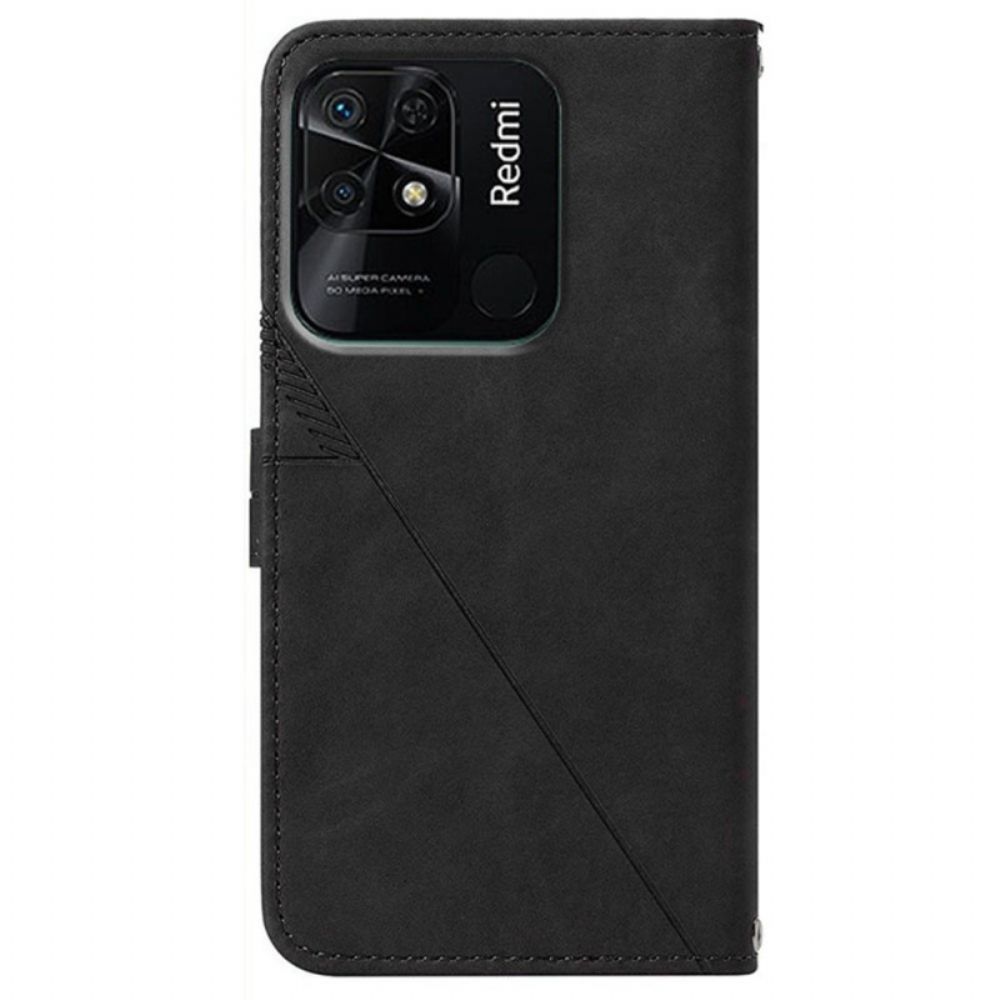 Flip Case voor Xiaomi Redmi 10C Driehoeken Met Schouderriem
