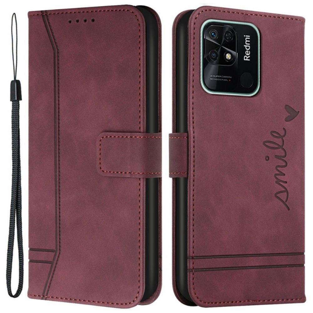 Folio-hoesje voor Xiaomi Redmi 10C Glimlach Met Lanyard