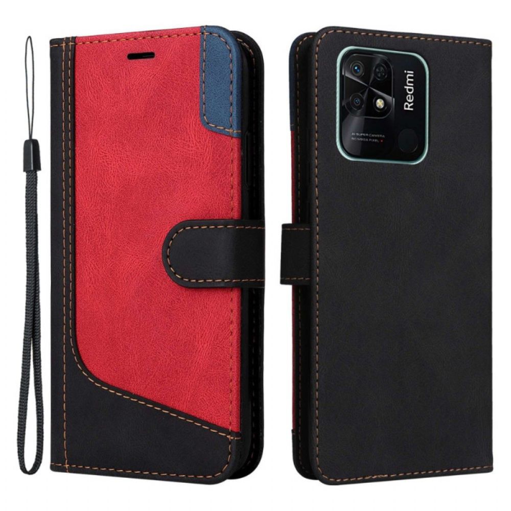 Folio-hoesje voor Xiaomi Redmi 10C Met Ketting Driekleurige Strappy