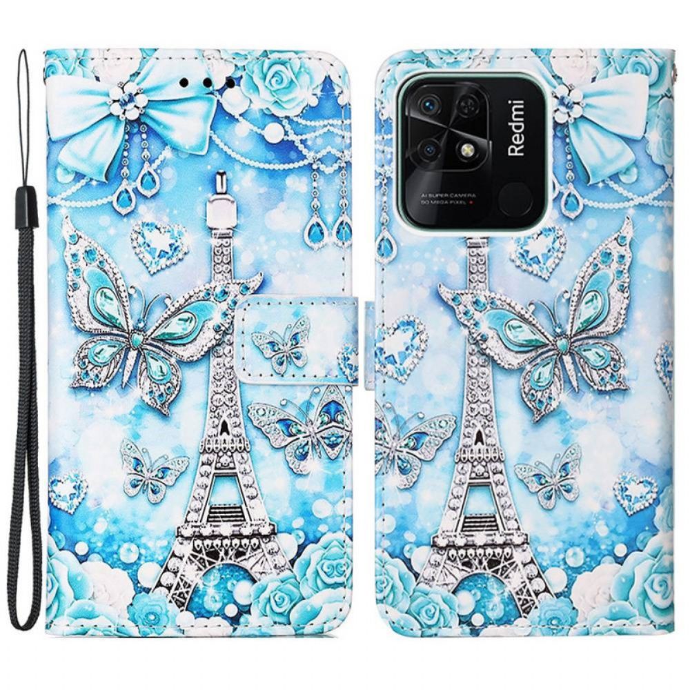 Folio-hoesje voor Xiaomi Redmi 10C Met Ketting Eiffeltoren Diamanten Band