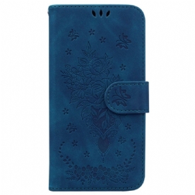 Folio-hoesje voor Xiaomi Redmi 10C Met Ketting Rozen En Vlinders Met Riem