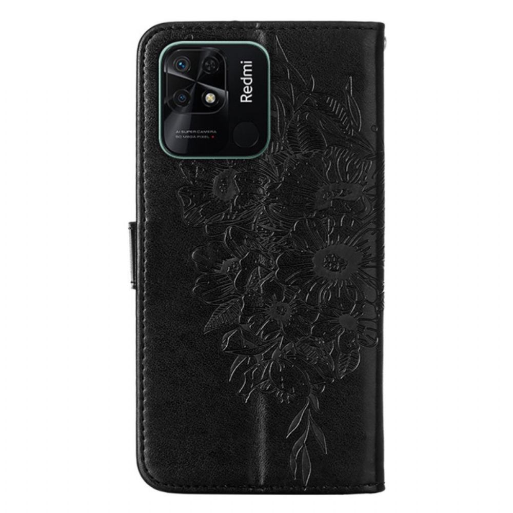 Folio-hoesje voor Xiaomi Redmi 10C Vlinderontwerp Met Koord