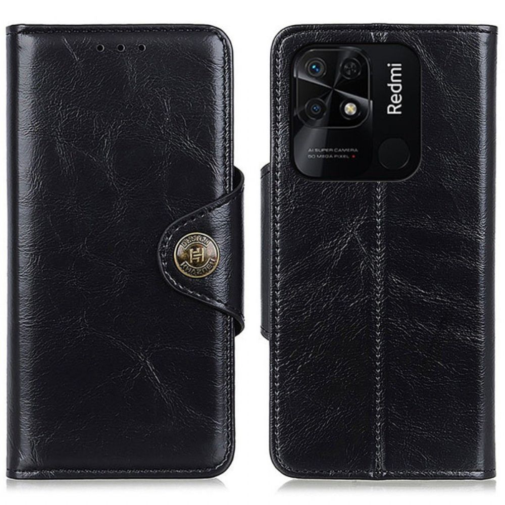 Leren Hoesje voor Xiaomi Redmi 10C Khazneh-knop Van Imitatielakleer