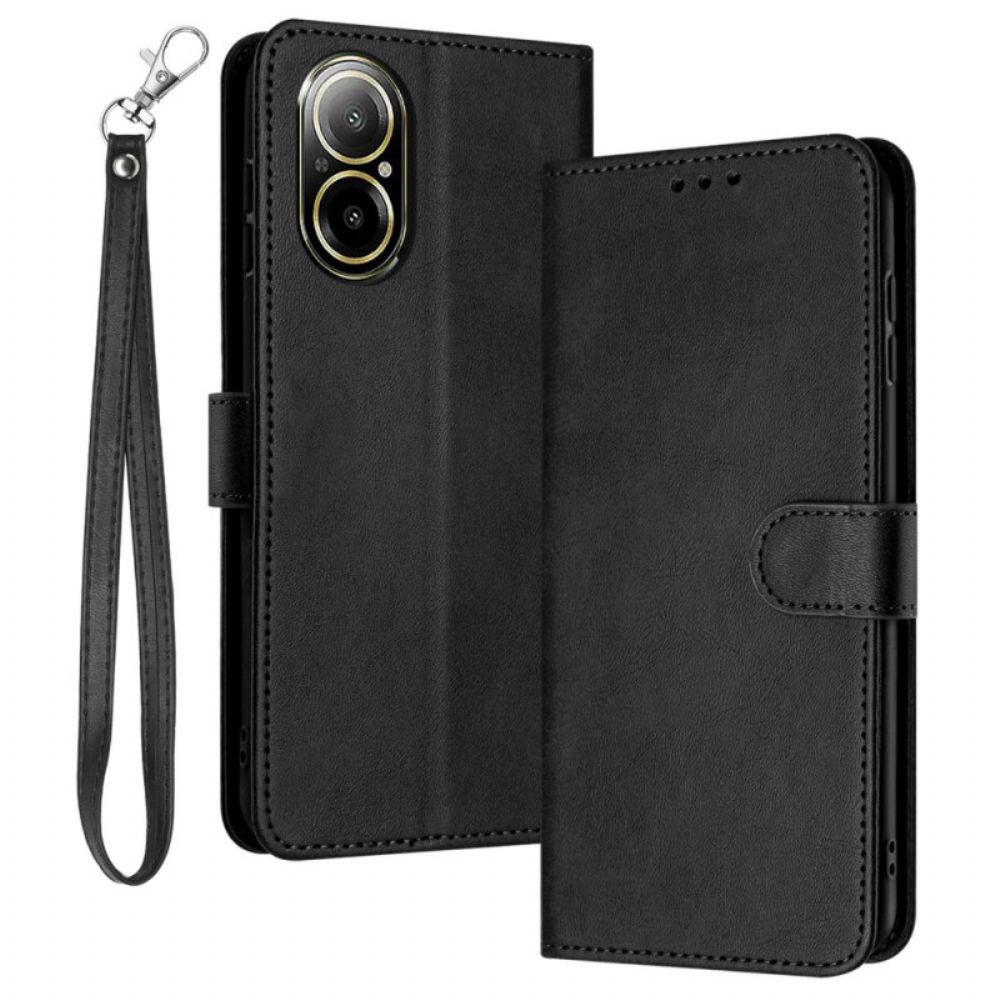 Leren Hoesje Realme C67 Effen Leerlook Met Bandje Bescherming Hoesje