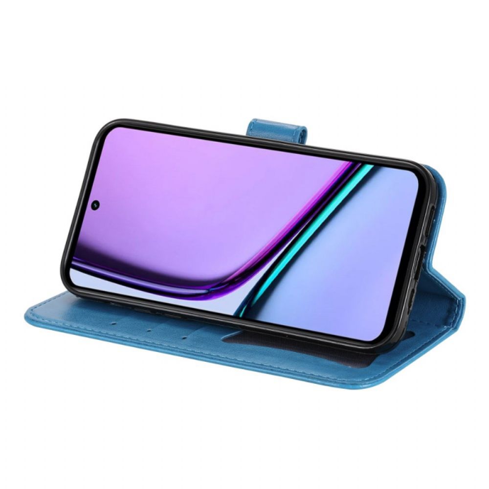 Leren Hoesje Voor Realme C67 Bloemenpatroon Met Bandje