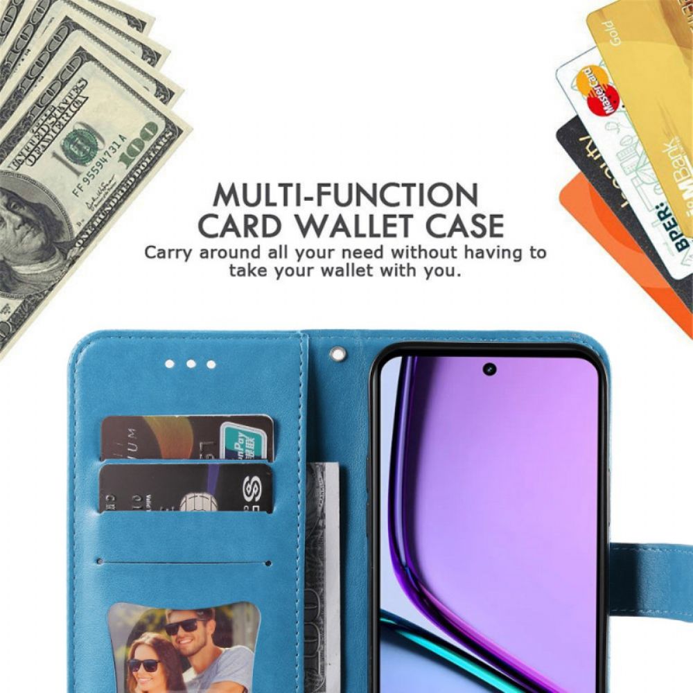 Leren Hoesje Voor Realme C67 Bloemenpatroon Met Bandje