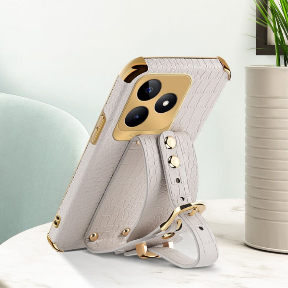Case Hoesje Realme C53 Telefoonhoesje Armbandsteun Met Krokodillenprint