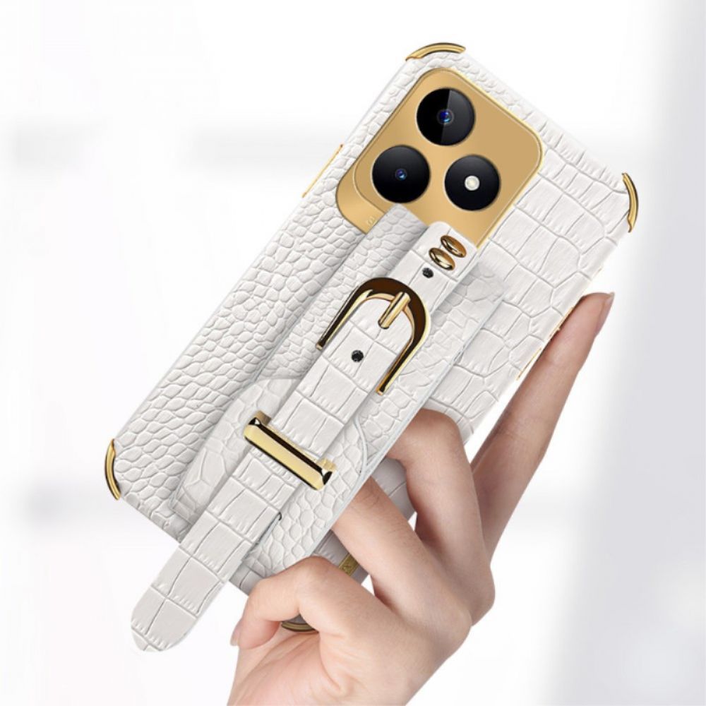 Case Hoesje Realme C53 Telefoonhoesje Armbandsteun Met Krokodillenprint