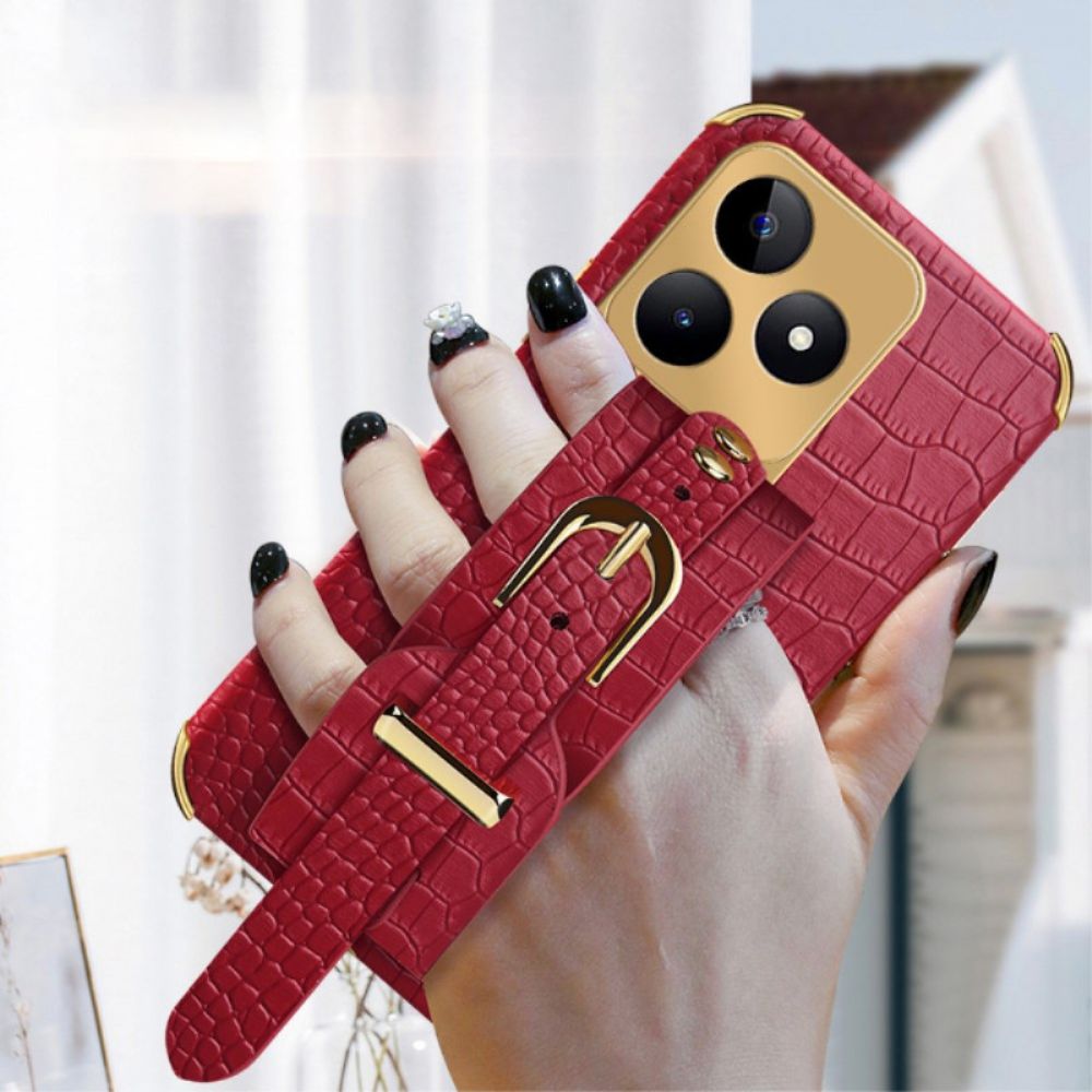 Case Hoesje Realme C53 Telefoonhoesje Armbandsteun Met Krokodillenprint