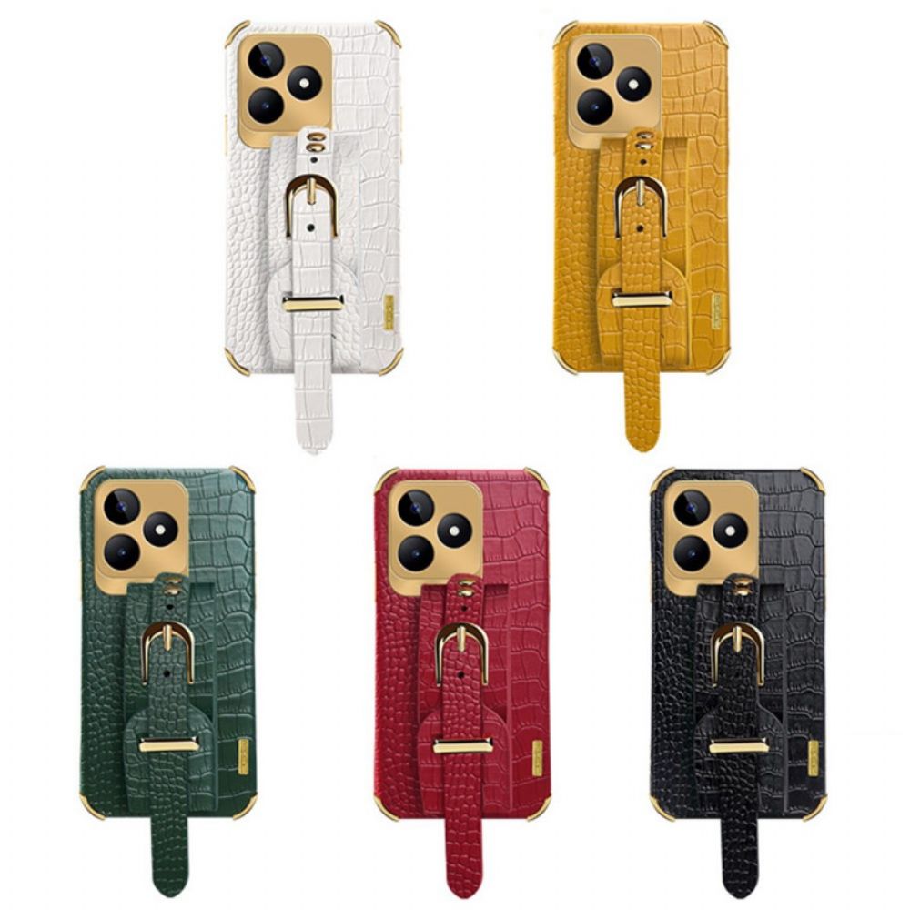 Case Hoesje Realme C53 Telefoonhoesje Armbandsteun Met Krokodillenprint