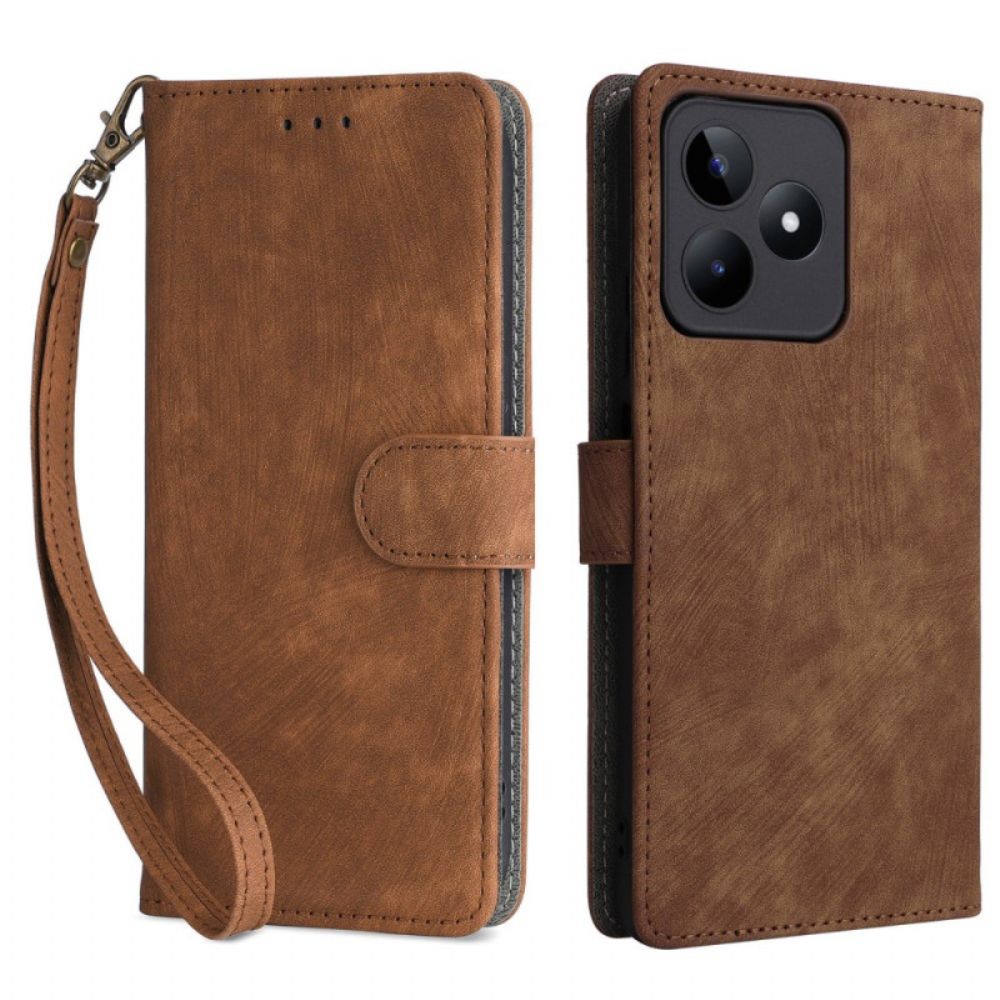 Flip Case Leren Realme C53 Rfid-bescherming Met Koord