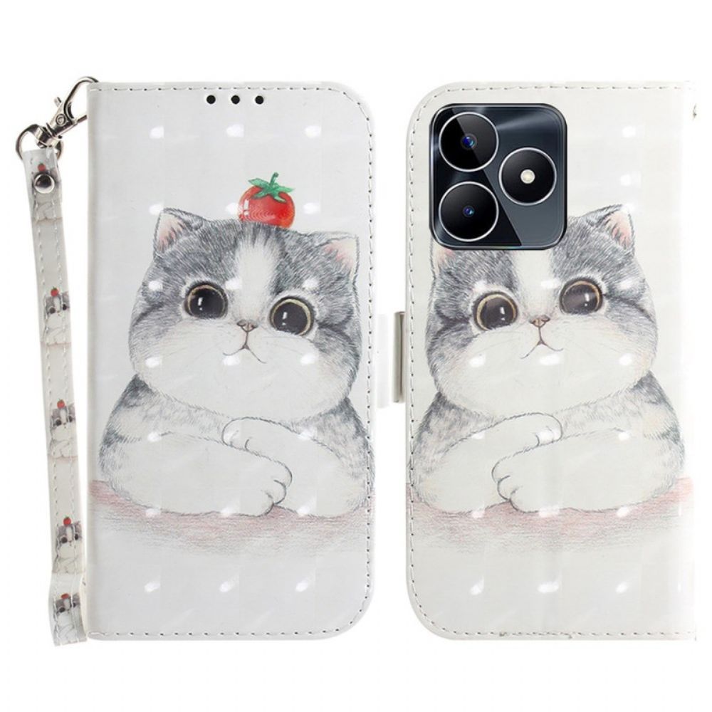 Folio-hoesje Realme C53 Telefoonhoesje Houder Met Schattige Kat En Koord