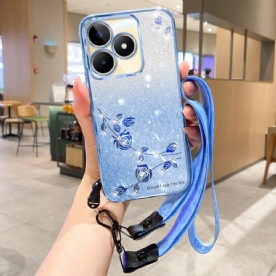 Hoesje Voor Realme C53 Kadem Houder Met Glitter En Strasssteentjes En Koord