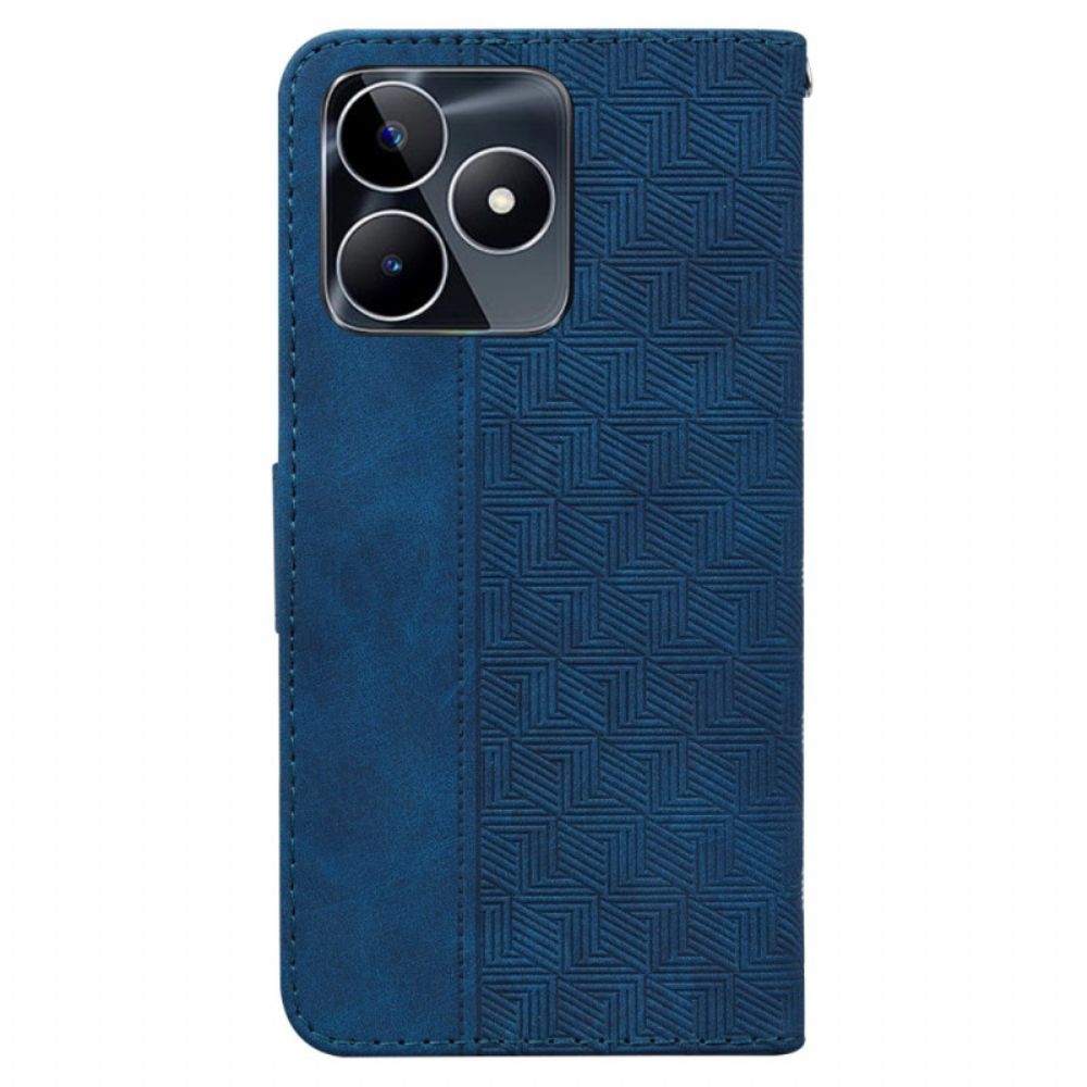 Leren Hoesje Realme C53 Bandje Met Geweven Patroon Bescherming Hoesje