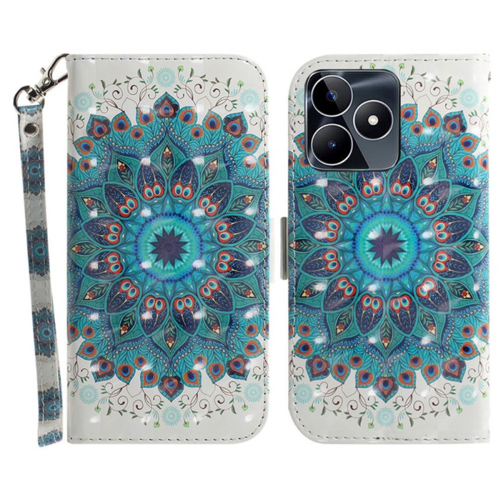 Leren Hoesje Realme C53 Houder Met Groene Mandala En Koord Bescherming Hoesje