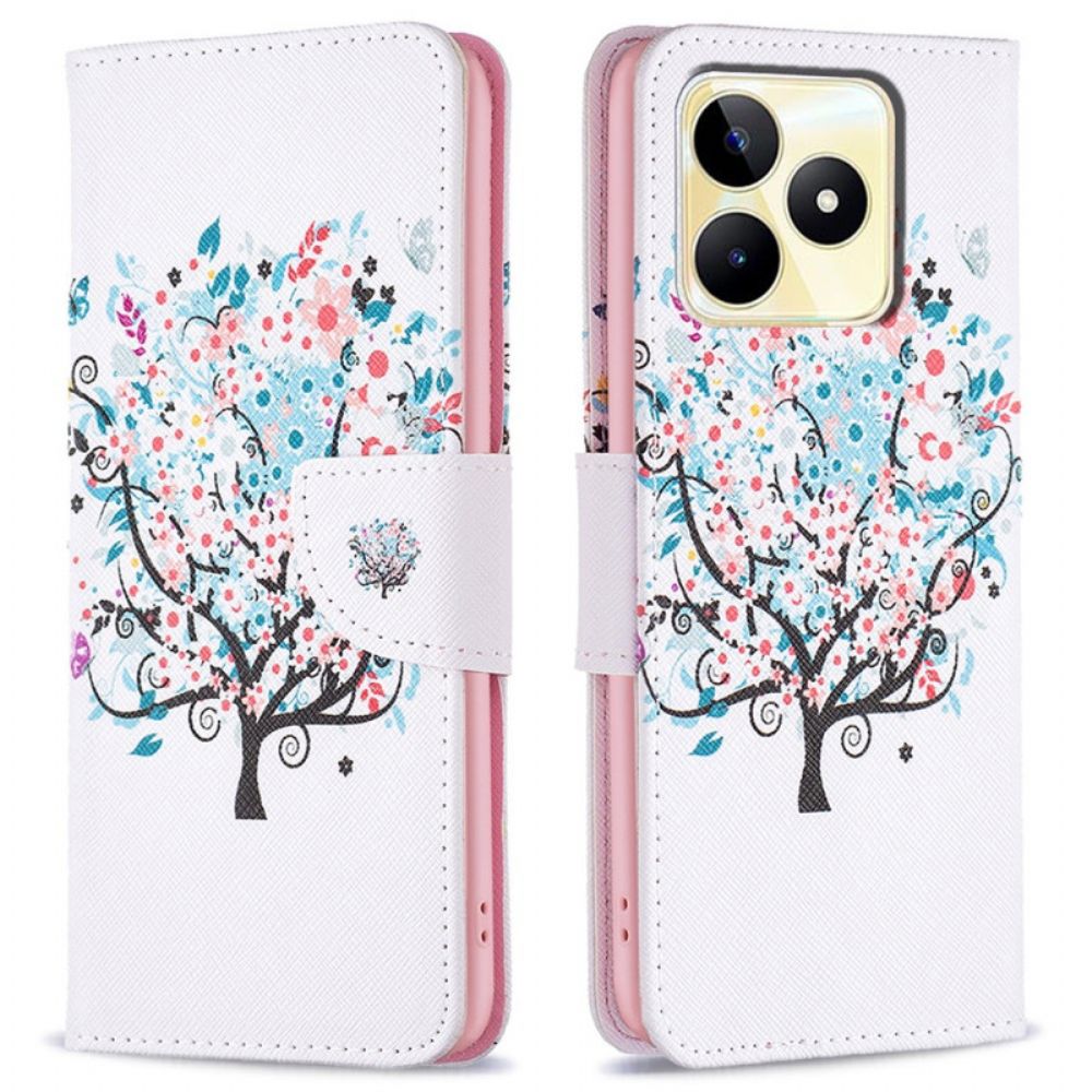 Leren Hoesje Voor Realme C53 Bloeiende Boom