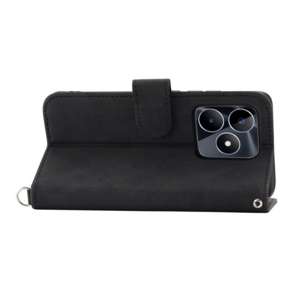 Leren Hoesje Voor Realme C53 Bloemenprint Met Bandje En Schouderbandje