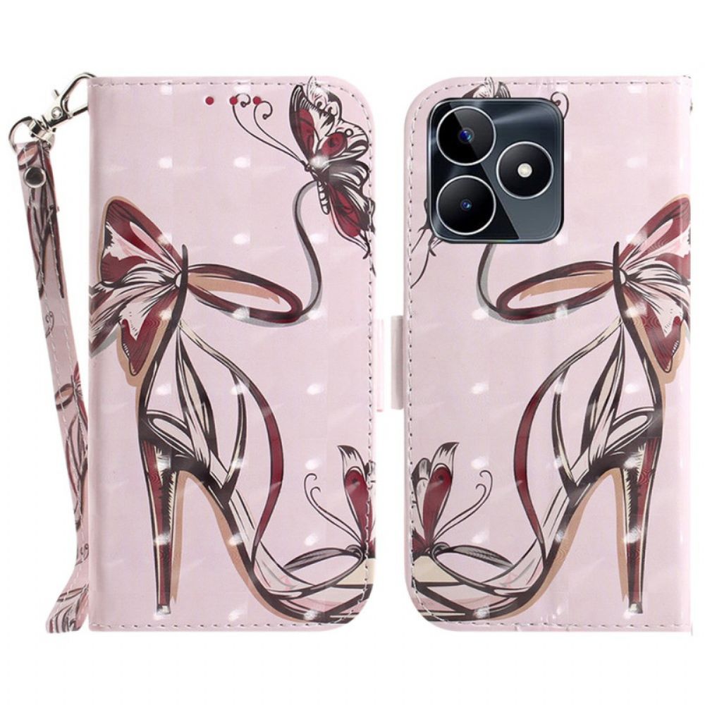 Leren Hoesje Voor Realme C53 Houder Met Hoge Hak En Koord