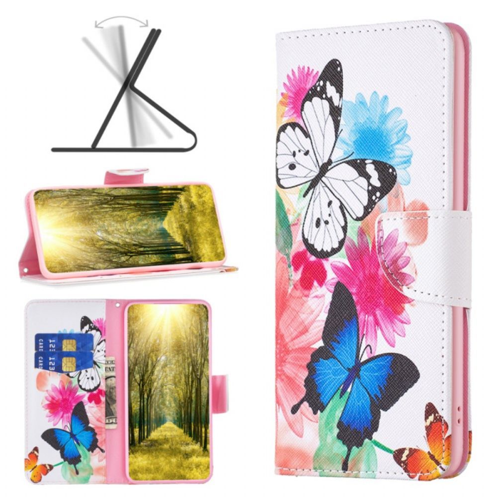 Leren Hoesje Voor Realme C53 Twee Aquarelvlinders