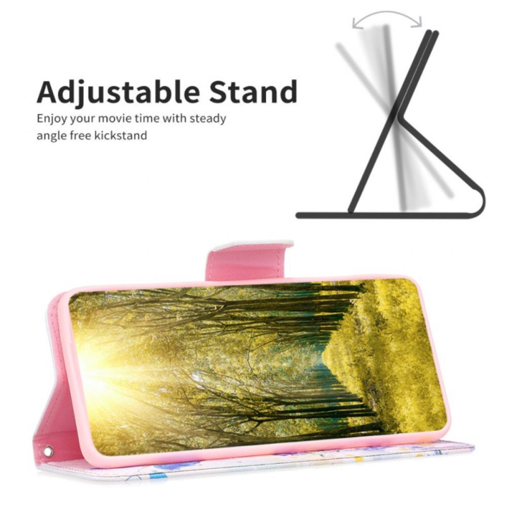 Leren Hoesje Voor Realme C53 Vlinder En Bloemen Aquarel