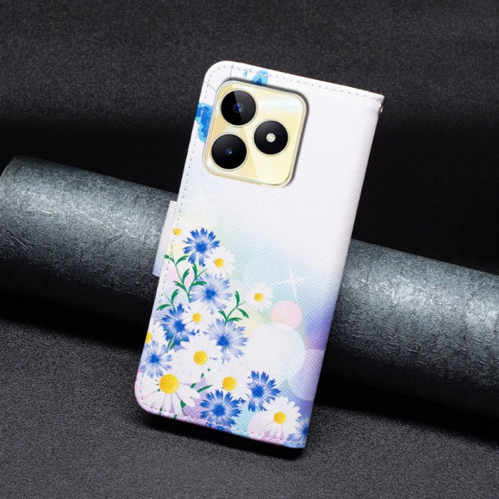 Leren Hoesje Voor Realme C53 Vlinder En Bloemen Aquarel