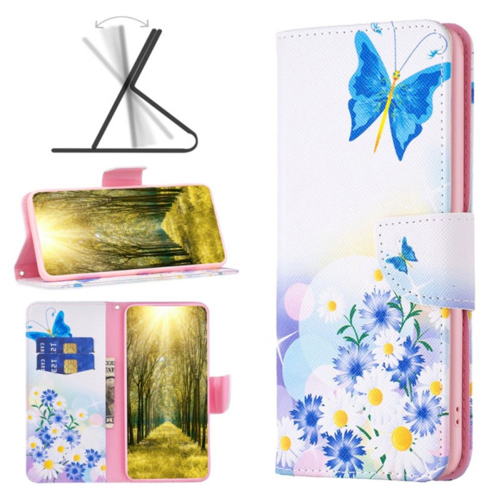 Leren Hoesje Voor Realme C53 Vlinder En Bloemen Aquarel
