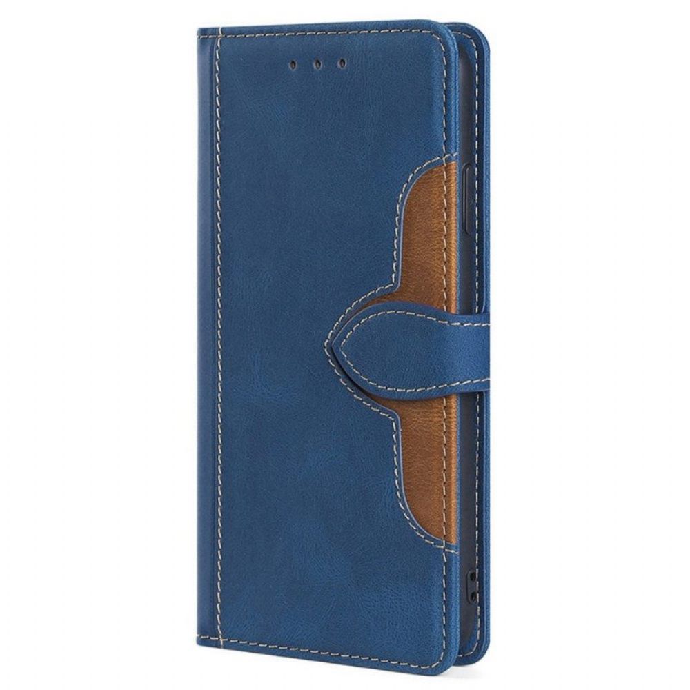 Flip Case voor Vivo Y35 Stijlvol Tweekleurig Kunstleer