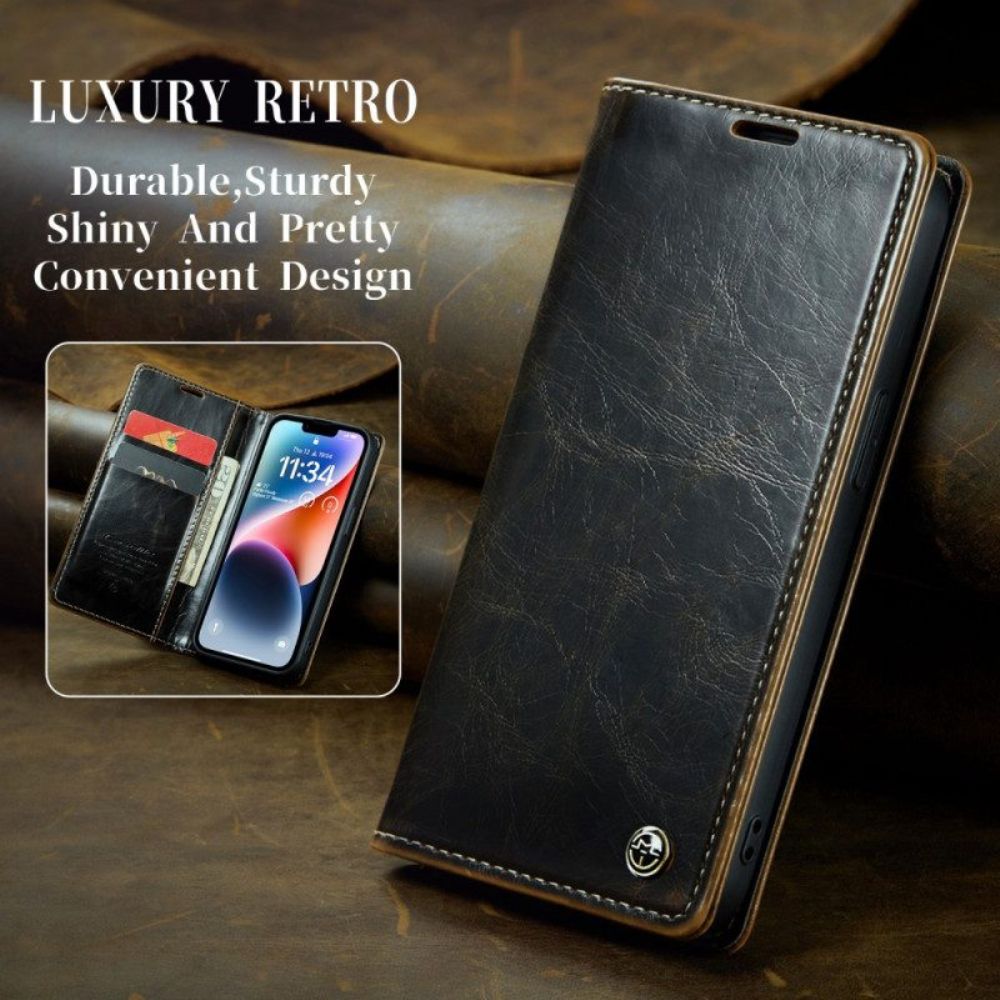 Bescherming Hoesje voor iPhone 15 Plus Folio-hoesje Caseme Gewaxt Kunstleer
