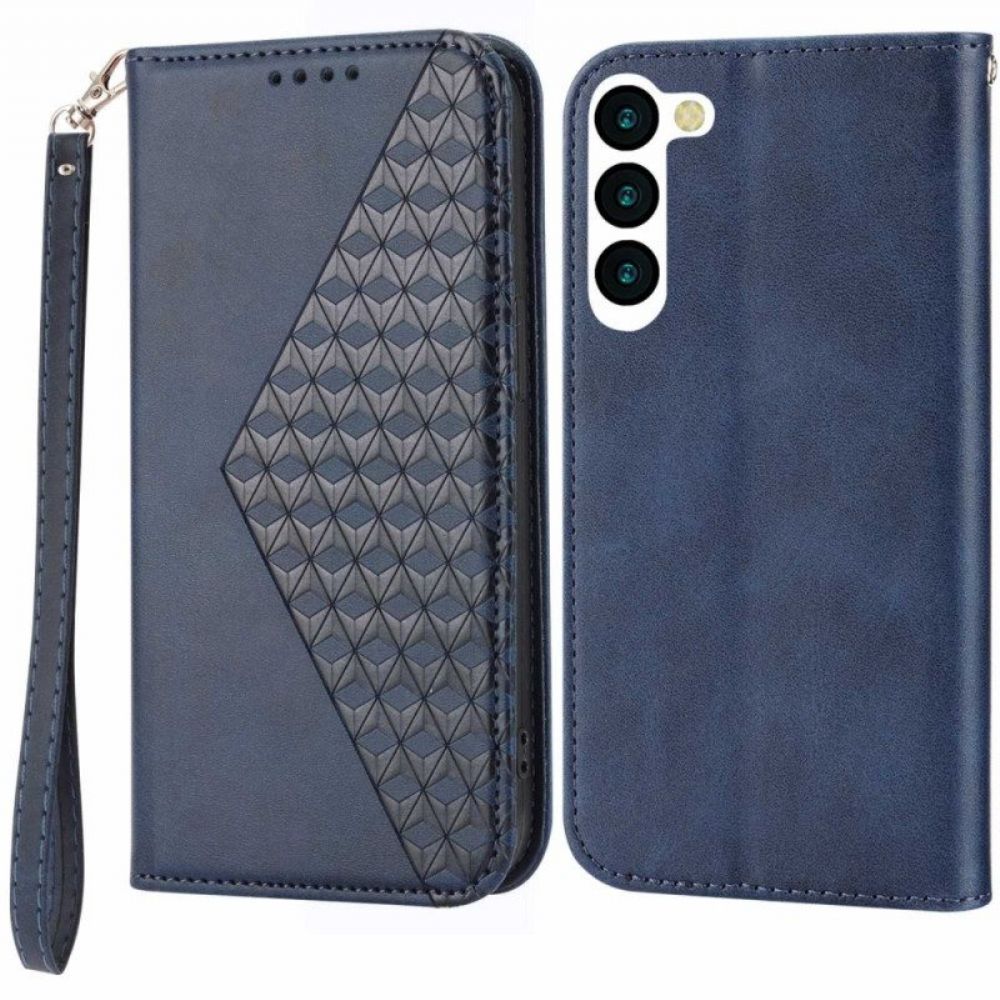 Bescherming Hoesje voor Samsung Galaxy S23 Plus 5G Met Ketting Folio-hoesje Strappy-patroon In 3d