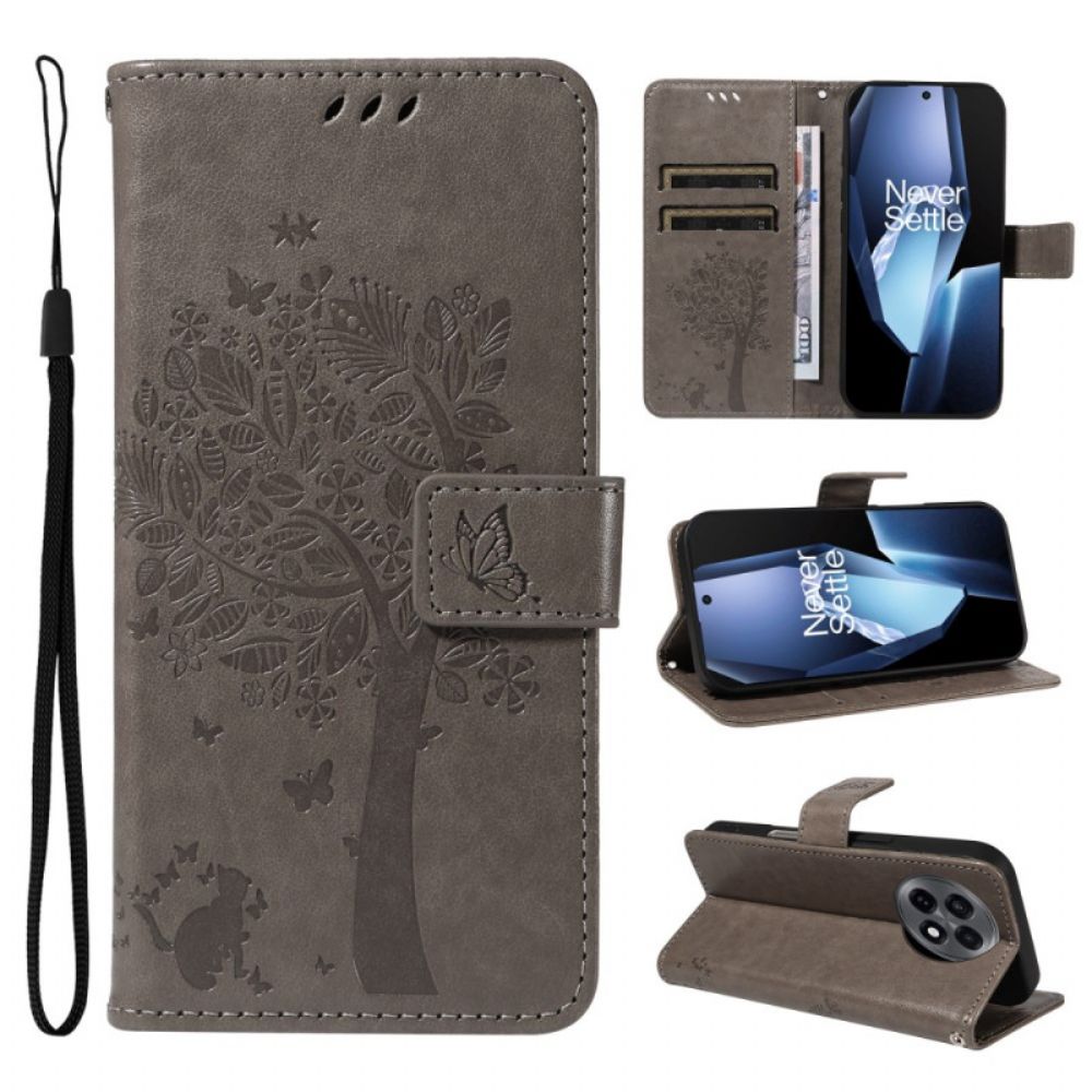 Flip Case Leren Oneplus 13r Boom En Kat