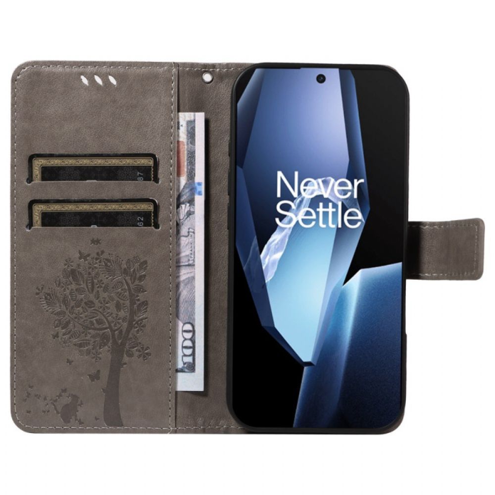 Flip Case Leren Oneplus 13r Boom En Kat