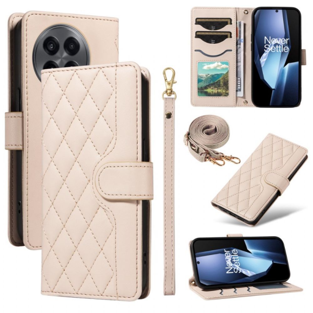 Leren Hoesje Oneplus 13r Gewatteerd Met Bandje En Schouderband