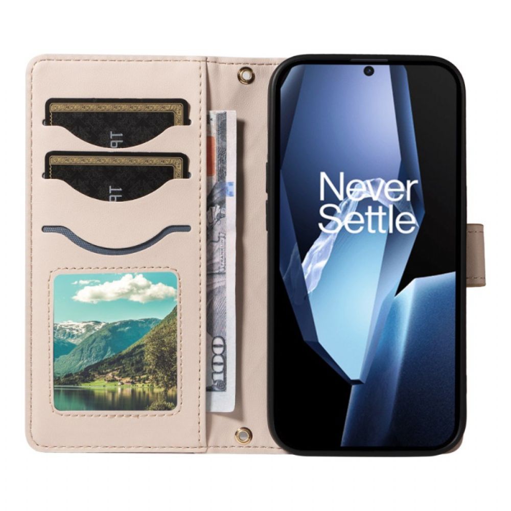 Leren Hoesje Oneplus 13r Gewatteerd Met Bandje En Schouderband