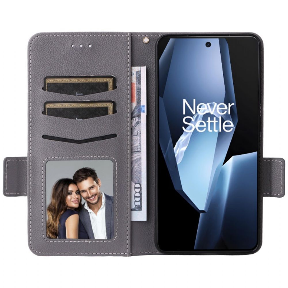 Leren Hoesje Oneplus 13r Lychee-textuur Met Bandje Bescherming Hoesje