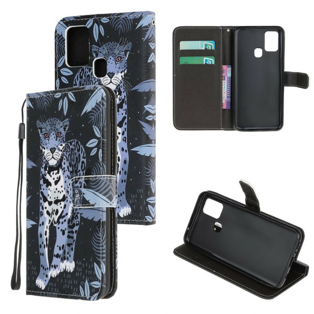 Folio-hoesje voor OnePlus Nord N10 Met Ketting Thong Luipaard