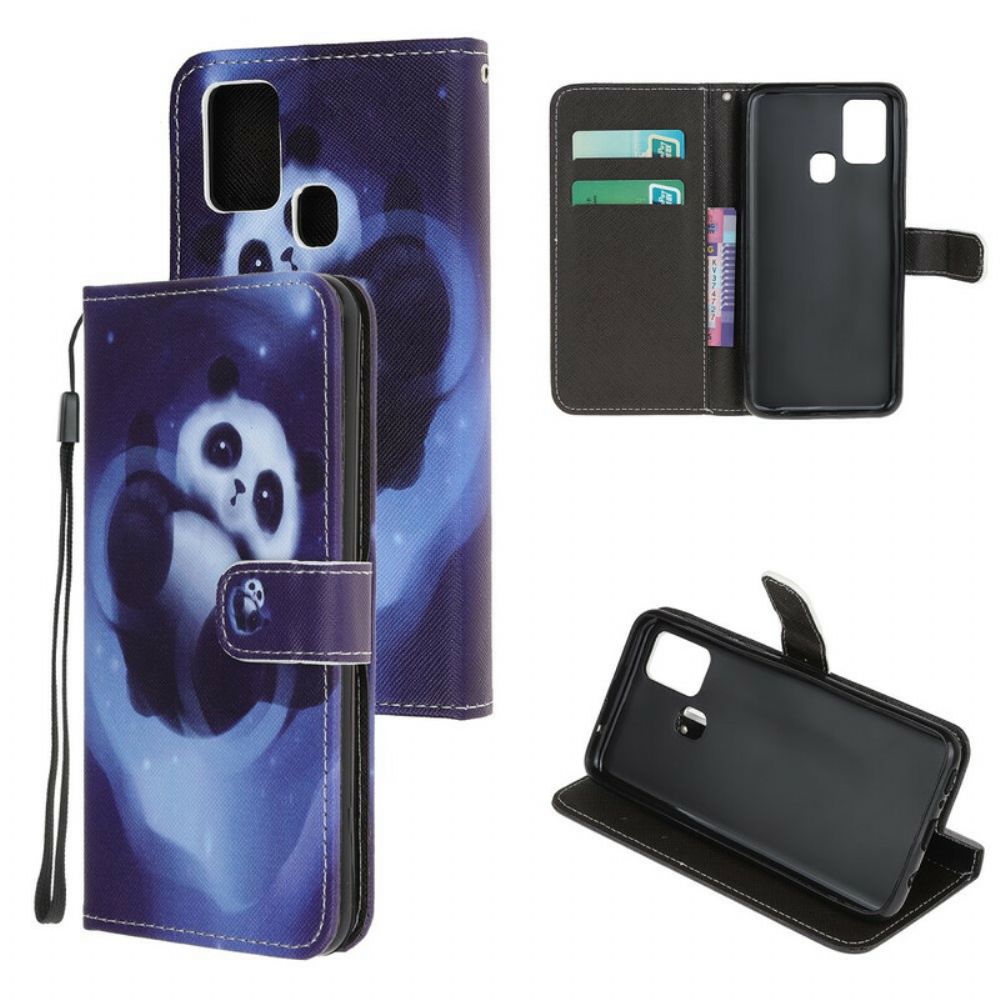 Folio-hoesje voor OnePlus Nord N10 Met Ketting Thong Space Panda