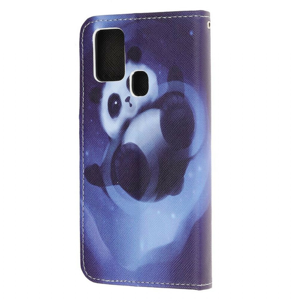 Folio-hoesje voor OnePlus Nord N10 Met Ketting Thong Space Panda