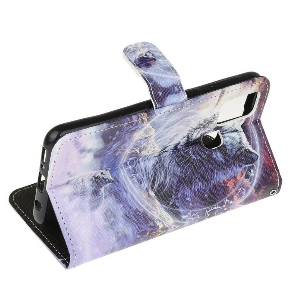 Folio-hoesje voor OnePlus Nord N10 Winterwolf Met Koord