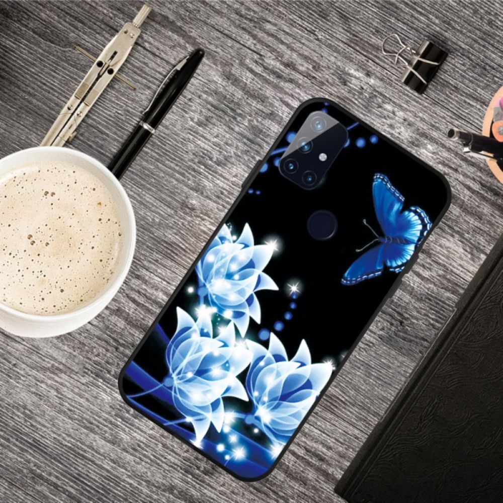 Hoesje voor OnePlus Nord N10 Vlinder En Blauwe Bloemen