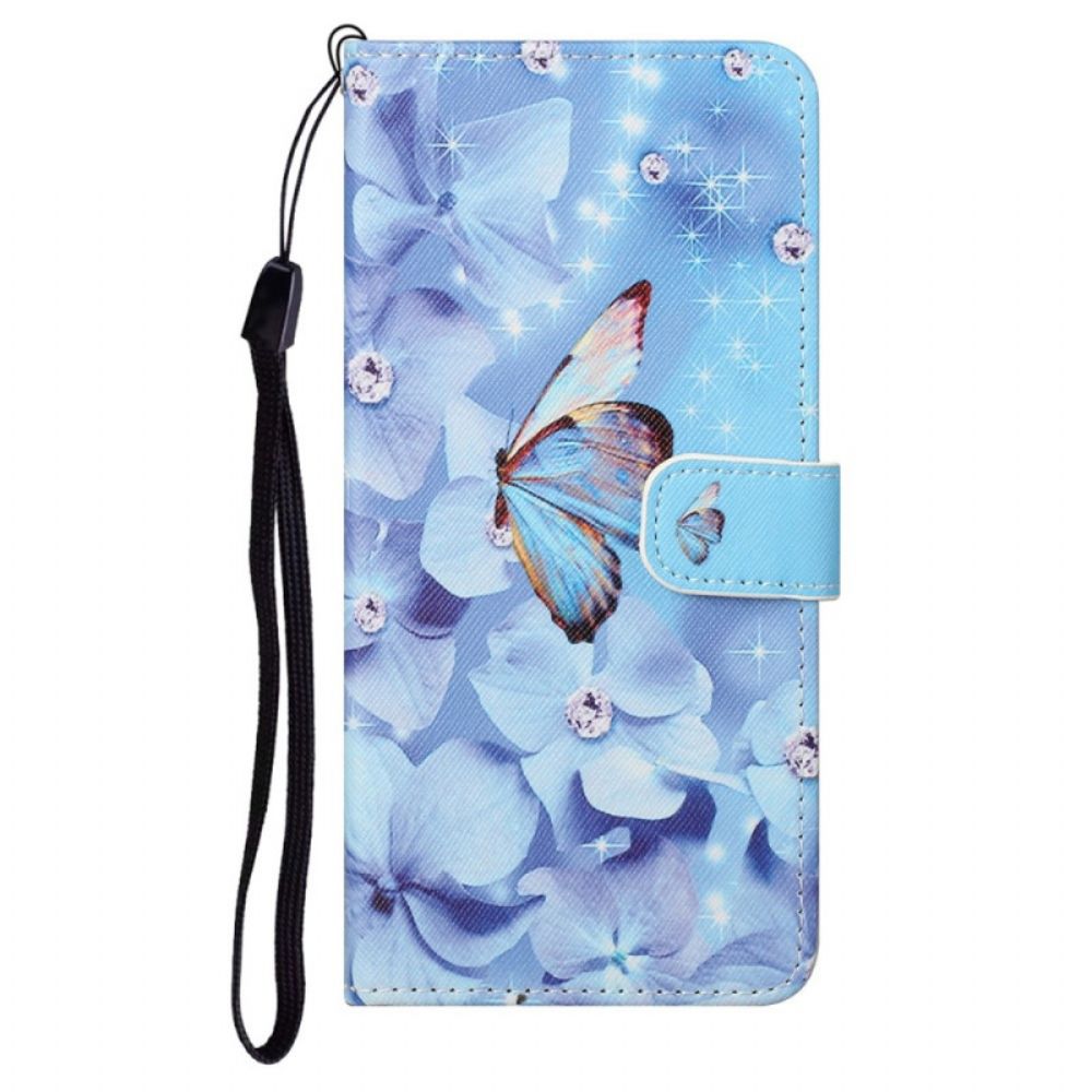 Flip Case voor Google Pixel 6A Met Ketting Thong Vlinders