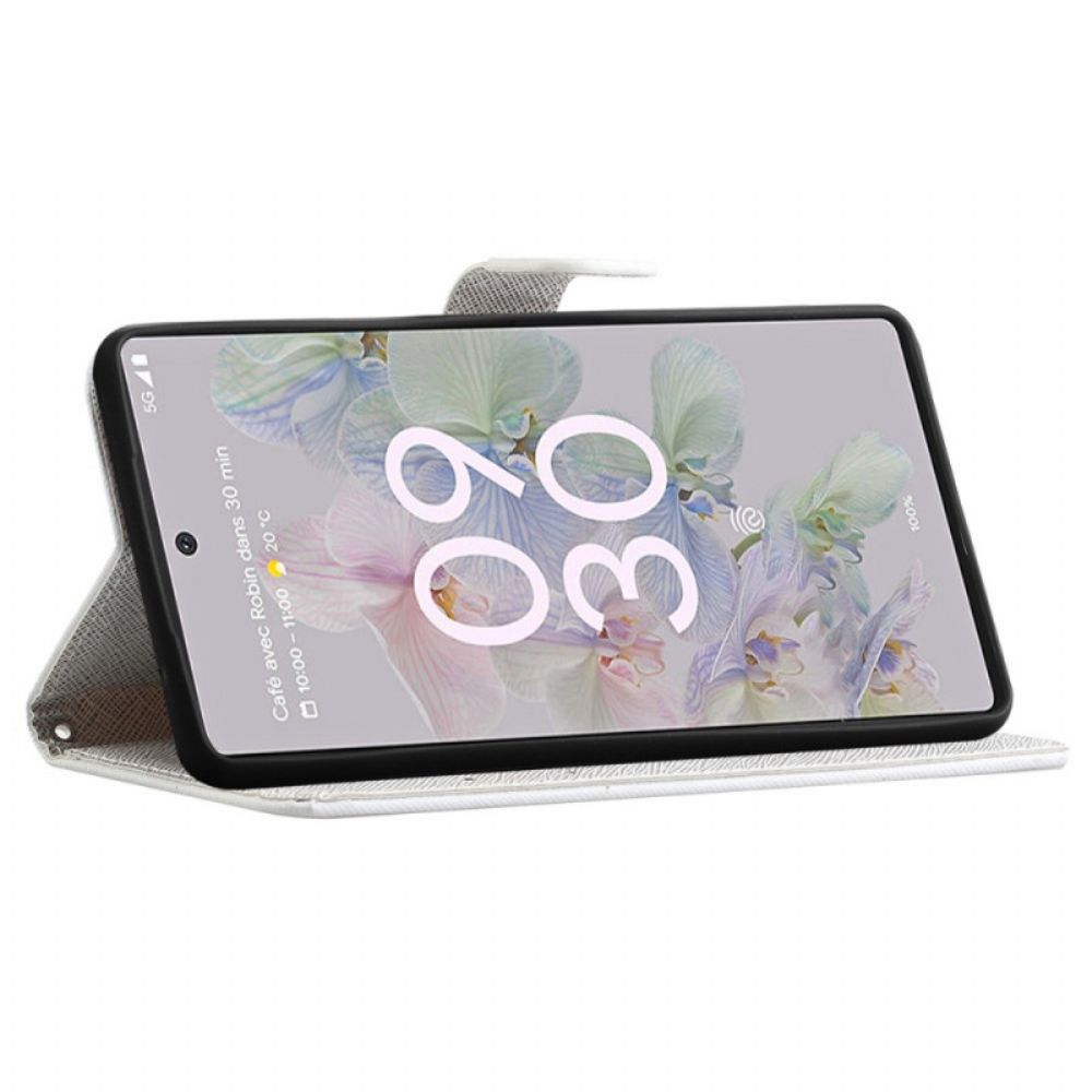 Flip Case voor Google Pixel 6A Met Ketting Thong Vlinders
